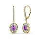 1 - Dahlia Iris Oval Cut Amethyst and Baguette Diamond Halo Dangling Earrings 