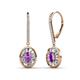 1 - Dahlia Iris Oval Cut Amethyst and Baguette Diamond Halo Dangling Earrings 