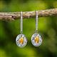 2 - Dahlia Iris Oval Cut Citrine and Baguette Diamond Halo Dangling Earrings 