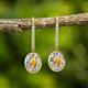 2 - Dahlia Iris Oval Cut Citrine and Baguette Diamond Halo Dangling Earrings 