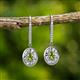 2 - Dahlia Iris Oval Cut Peridot and Baguette Diamond Halo Dangling Earrings 