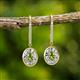 2 - Dahlia Iris Oval Cut Peridot and Baguette Diamond Halo Dangling Earrings 