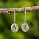 2 - Dahlia Iris Oval Cut Peridot and Baguette Diamond Halo Dangling Earrings 
