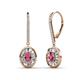1 - Dahlia Iris Oval Cut Rhodolite Garnet and Baguette Diamond Halo Dangling Earrings 