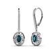 1 - Dahlia Iris Oval Cut London Blue Topaz and Baguette Diamond Halo Dangling Earrings 