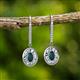 2 - Dahlia Iris Oval Cut London Blue Topaz and Baguette Diamond Halo Dangling Earrings 