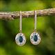 2 - Dahlia Iris Oval Cut London Blue Topaz and Baguette Diamond Halo Dangling Earrings 