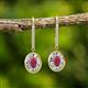 2 - Dahlia Iris Oval Cut Ruby and Baguette Diamond Halo Dangling Earrings 