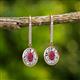 2 - Dahlia Iris Oval Cut Ruby and Baguette Diamond Halo Dangling Earrings 