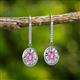 2 - Dahlia Iris Oval Cut Pink Sapphire and Baguette Diamond Halo Dangling Earrings 