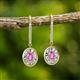2 - Dahlia Iris Oval Cut Pink Sapphire and Baguette Diamond Halo Dangling Earrings 