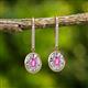 2 - Dahlia Iris Oval Cut Pink Sapphire and Baguette Diamond Halo Dangling Earrings 