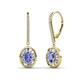 1 - Dahlia Iris Oval Cut Tanzanite and Baguette Diamond Halo Dangling Earrings 