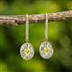 2 - Dahlia Iris Oval Cut Yellow Sapphire and Baguette Diamond Halo Dangling Earrings 