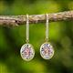 2 - Dahlia Iris Oval Cut Morganite and Baguette Diamond Halo Dangling Earrings 