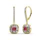 1 - Blossom Iris Princess Cut Rhodolite Garnet and Baguette Diamond Halo Dangling Earrings 