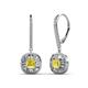 1 - Blossom Iris Princess Cut Yellow Sapphire and Baguette Diamond Halo Dangling Earrings 