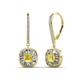 1 - Blossom Iris Princess Cut Yellow Sapphire and Baguette Diamond Halo Dangling Earrings 