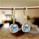 2 - Blossom Iris Princess Cut Blue Topaz and Baguette Diamond Halo Dangling Earrings 