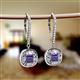2 - Blossom Iris Princess Cut Iolite and Baguette Diamond Halo Dangling Earrings 