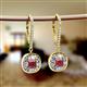 2 - Blossom Iris Princess Cut Rhodolite Garnet and Baguette Diamond Halo Dangling Earrings 