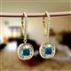 2 - Blossom Iris Princess Cut London Blue Topaz and Baguette Diamond Halo Dangling Earrings 