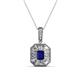 1 - Pamela Iris 0.73 ctw Emerald Cut Blue Sapphire and Baguette Diamond Milgrain Halo Pendant Necklace 