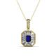 1 - Pamela Iris 0.73 ctw Emerald Cut Blue Sapphire and Baguette Diamond Milgrain Halo Pendant Necklace 