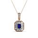 1 - Pamela Iris 0.73 ctw Emerald Cut Blue Sapphire and Baguette Diamond Milgrain Halo Pendant Necklace 