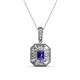 1 - Pamela Iris 0.68 ctw Emerald Cut Iolite and Baguette Diamond Milgrain Halo Pendant Necklace 
