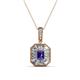 1 - Pamela Iris 0.68 ctw Emerald Cut Iolite and Baguette Diamond Milgrain Halo Pendant Necklace 