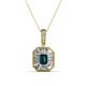 1 - Pamela Iris 0.80 ctw Emerald Cut London Blue Topaz and Baguette Diamond Milgrain Halo Pendant Necklace 