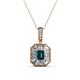 1 - Pamela Iris 0.80 ctw Emerald Cut London Blue Topaz and Baguette Diamond Milgrain Halo Pendant Necklace 