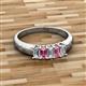 2 - Melina 5x3 mm Emerald Cut Diamond and Pink Tourmaline 5 Stone Thick Shank Wedding Band 