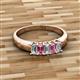 2 - Melina 5x3 mm Emerald Cut Diamond and Pink Tourmaline 5 Stone Thick Shank Wedding Band 