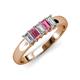 3 - Melina 5x3 mm Emerald Cut Diamond and Pink Tourmaline 5 Stone Thick Shank Wedding Band 