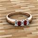 2 - Melina 5x3 mm Emerald Cut Diamond and Red Garnet 5 Stone Thick Shank Wedding Band 