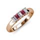 3 - Melina 5x3 mm Emerald Cut Diamond and Rhodolite Garnet 5 Stone Thick Shank Wedding Band 