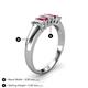 4 - Melina 5x3 mm Emerald Cut Diamond and Rhodolite Garnet 5 Stone Thick Shank Wedding Band 