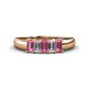1 - Melina 5x3 mm Emerald Cut Pink Tourmaline and Diamond 5 Stone Thick Shank Wedding Band 