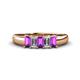 1 - Melina 5x3 mm Emerald Cut Amethyst and Diamond 5 Stone Thick Shank Wedding Band 
