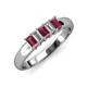 3 - Melina 5x3 mm Emerald Cut Rhodolite Garnet and Diamond 5 Stone Thick Shank Wedding Band 