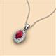 2 - Davina 6x4 mm Oval Cut Ruby and Round Diamond Accent Halo Pendant Necklace 