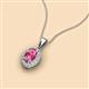2 - Davina 6x4 mm Oval Cut Pink Tourmaline and Round Diamond Accent Halo Pendant Necklace 