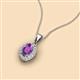 2 - Davina 6x4 mm Oval Cut Amethyst and Round Diamond Accent Halo Pendant Necklace 