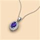 2 - Davina 6x4 mm Oval Cut Iolite and Round Diamond Accent Halo Pendant Necklace 