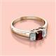 2 - Sharon 6x4 mm Emerald Cut Red Garnet and Diamond Trellis Three Stone Engagement Ring 