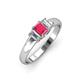 3 - Sharon 6x4 mm Emerald Cut Rhodolite Garnet and Diamond Trellis Three Stone Engagement Ring 