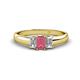 1 - Sharon 6x4 mm Emerald Cut Rhodolite Garnet and Diamond Trellis Three Stone Engagement Ring 