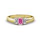 1 - Sharon 6x4 mm Emerald Cut Pink Sapphire and Diamond Trellis Three Stone Engagement Ring 